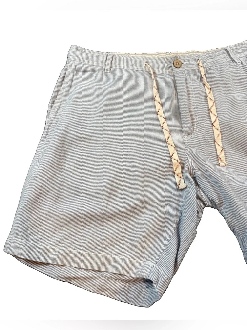 Faherty Brand Shorts Men’s Size 35 Blue White Stripe Linen Cotton Drawstring 9